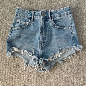 Zara Blue Jean Shorts Distressed High-Waisted